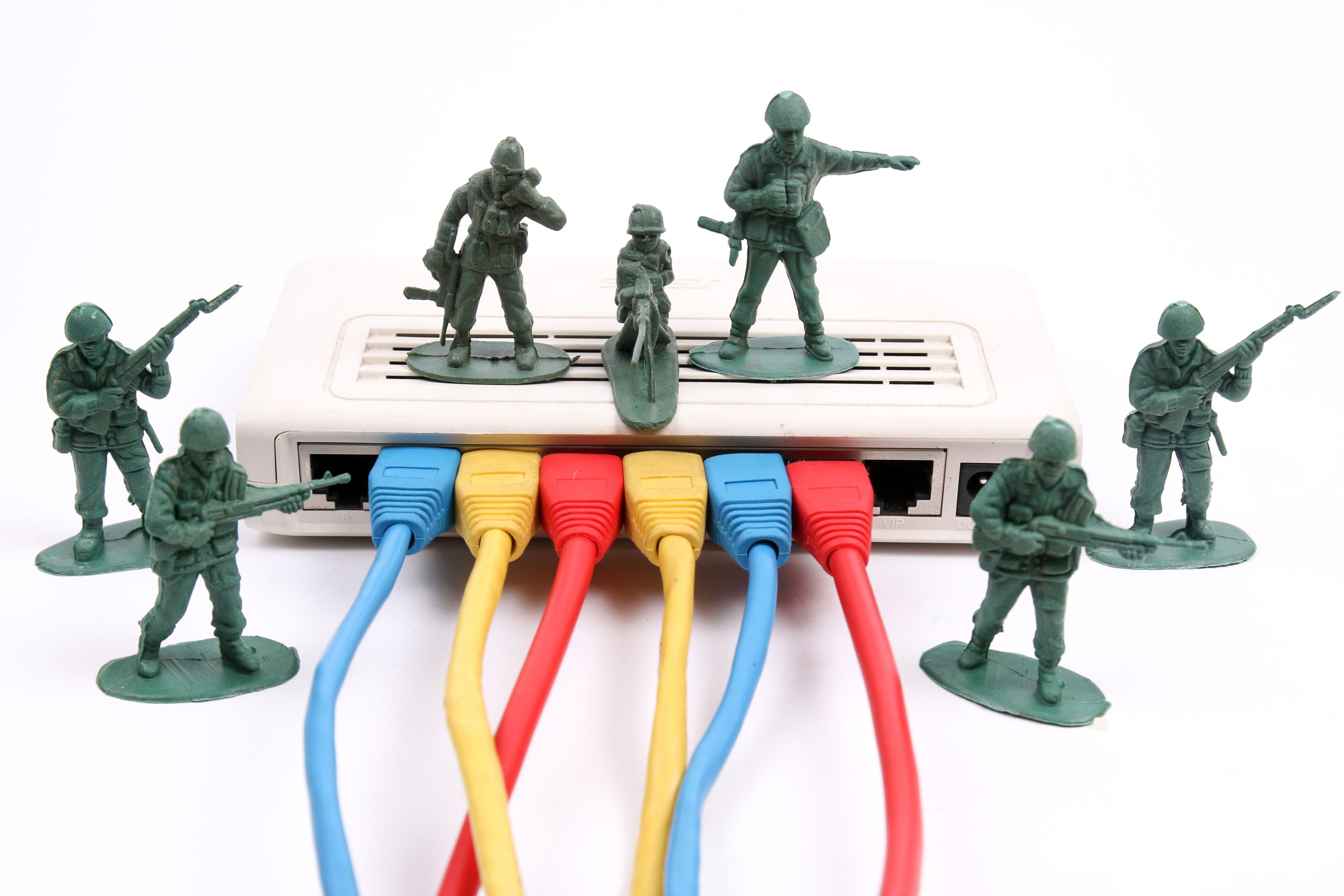 Toy soldiers guarding network router