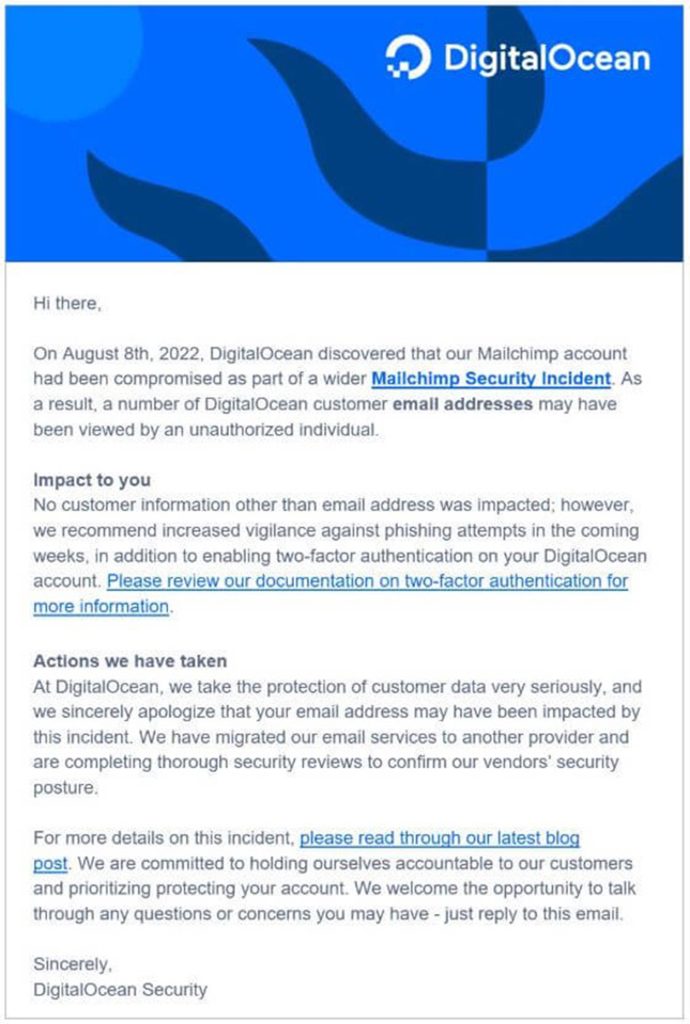 Digital Ocean open letter to MailChimp