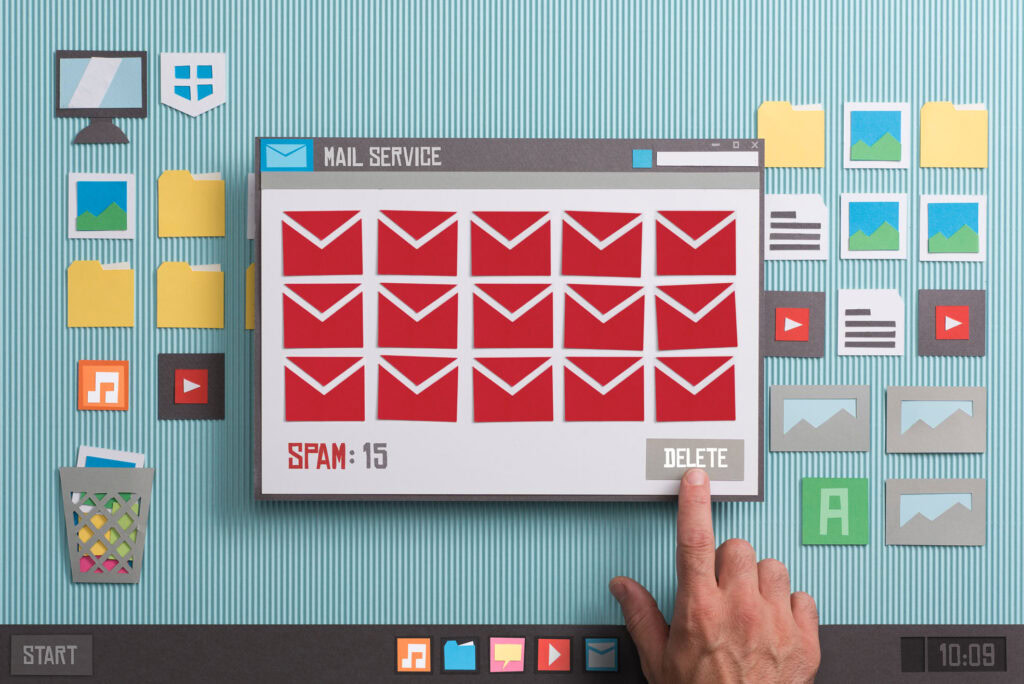 an artistic rendering of e-mail spam in mixed medium.